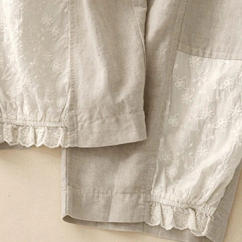 Pantaloni harem da donna in cotone con tasche, lunghezza 7-8, in tessuto patchwork con ricamo casual Buddha Stones - Image 16