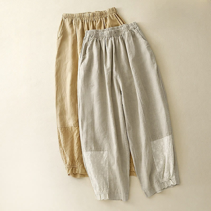 Pantaloni harem da donna in cotone con tasche, lunghezza 7-8, in tessuto patchwork con ricamo casual Buddha Stones - Image 17