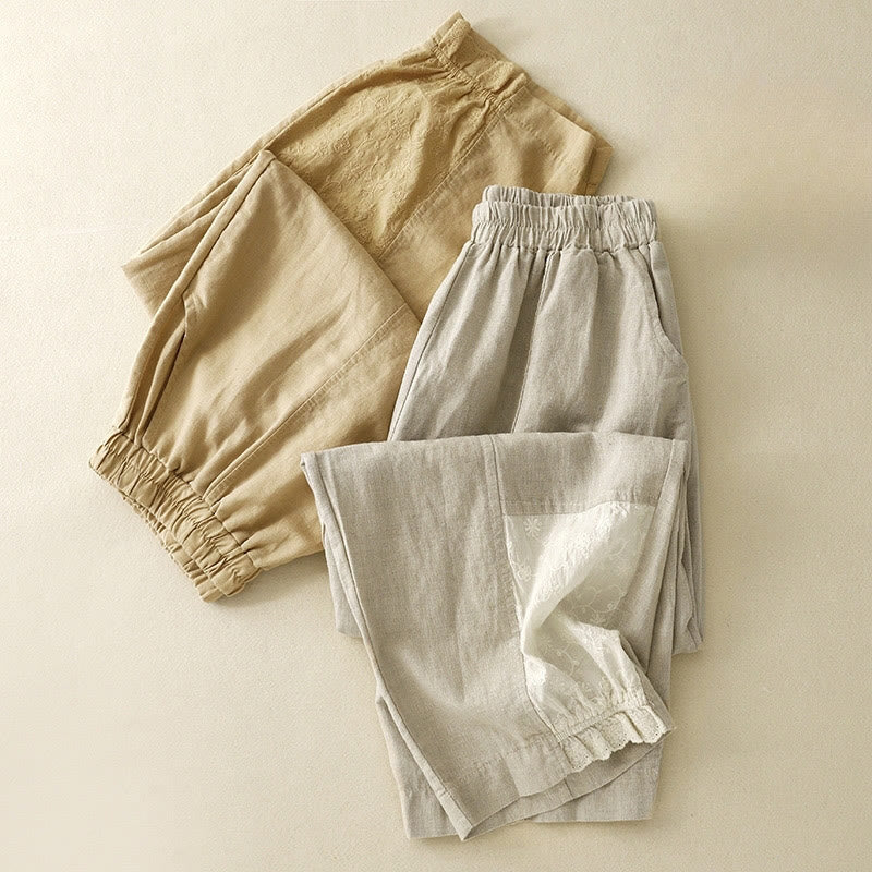 Pantaloni harem da donna in cotone con tasche, lunghezza 7-8, in tessuto patchwork con ricamo casual Buddha Stones - Image 18