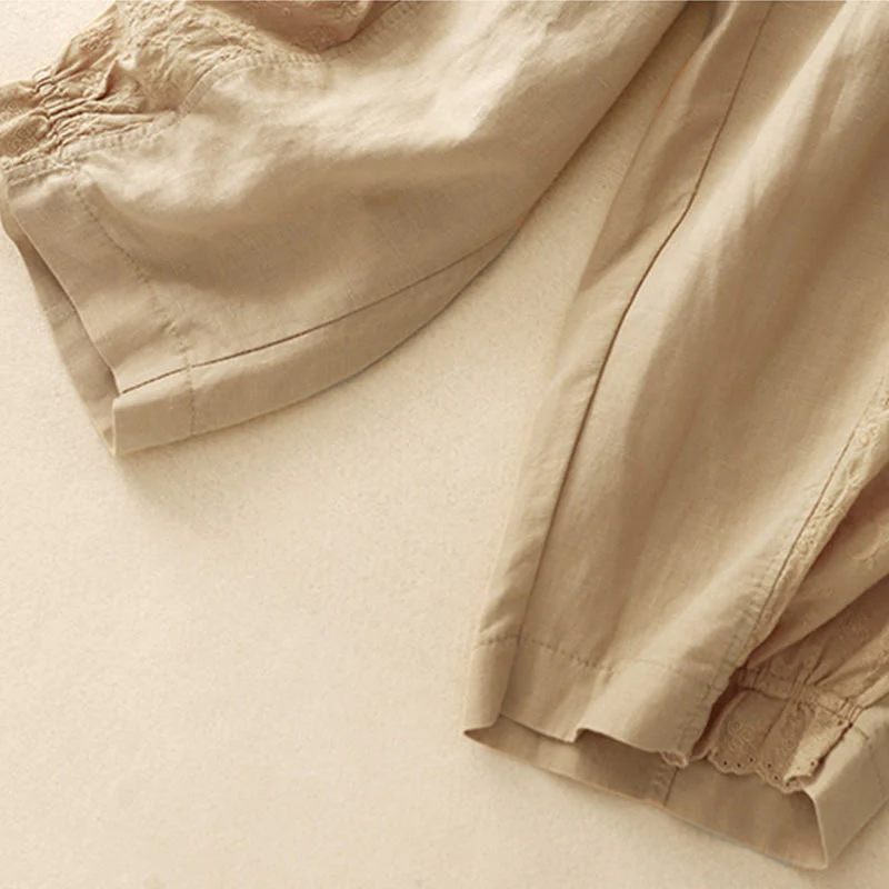 Pantaloni harem da donna in cotone con tasche, lunghezza 7-8, in tessuto patchwork con ricamo casual Buddha Stones - Image 3