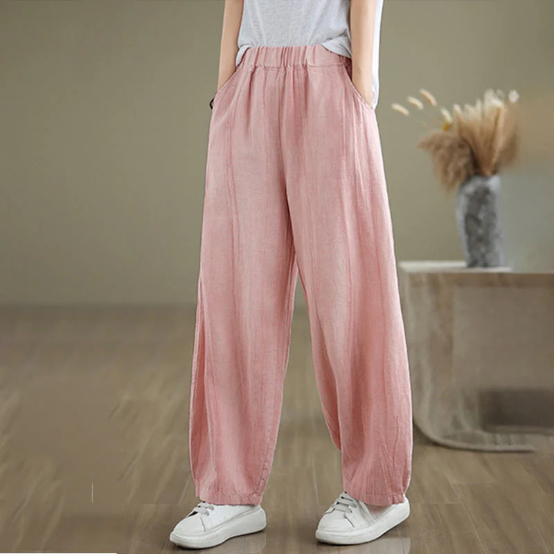 Pantaloni harem da donna in cotone e lino casual Buddha Stones con tasche - Image 20