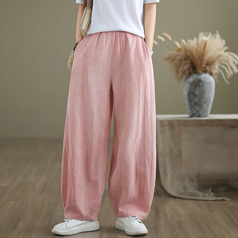Pantaloni harem da donna in cotone e lino casual Buddha Stones con tasche - Image 22