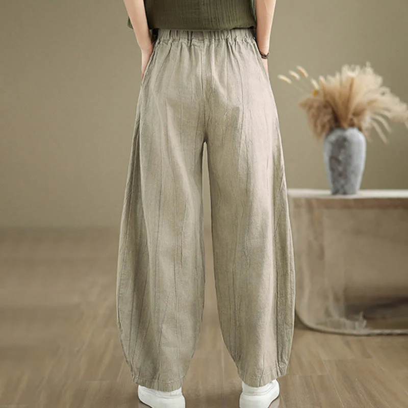 Pantaloni harem da donna in cotone e lino casual Buddha Stones con tasche - Image 3