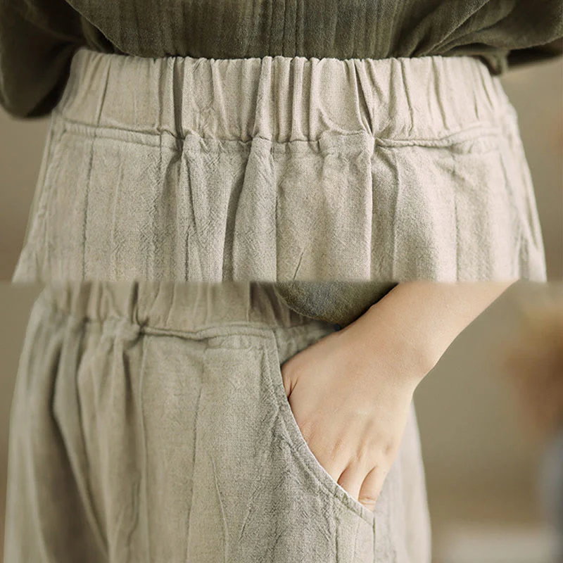 Pantaloni harem da donna in cotone e lino casual Buddha Stones con tasche - Image 7