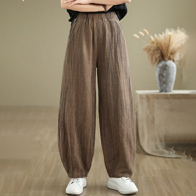 Pantaloni harem da donna in cotone e lino casual Buddha Stones con tasche - Image 9