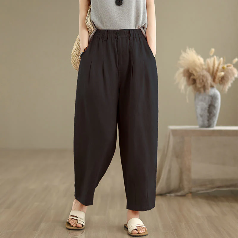 Pantaloni harem da donna in cotone e lino, casual, estivi, a tinta unita, con tasche, a vita alta , Buddha Stones - Image 10