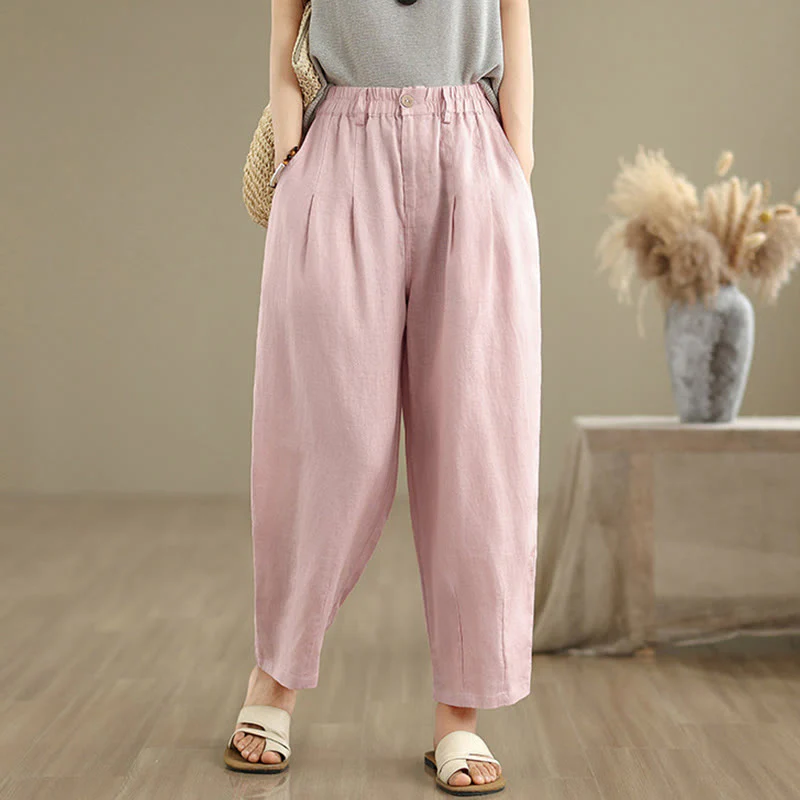 Pantaloni harem da donna in cotone e lino, casual, estivi, a tinta unita, con tasche, a vita alta , Buddha Stones - Image 15