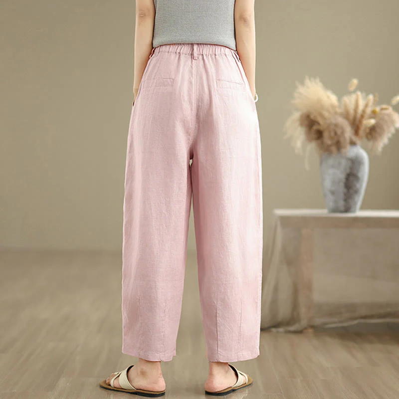 Pantaloni harem da donna in cotone e lino, casual, estivi, a tinta unita, con tasche, a vita alta , Buddha Stones - Image 16