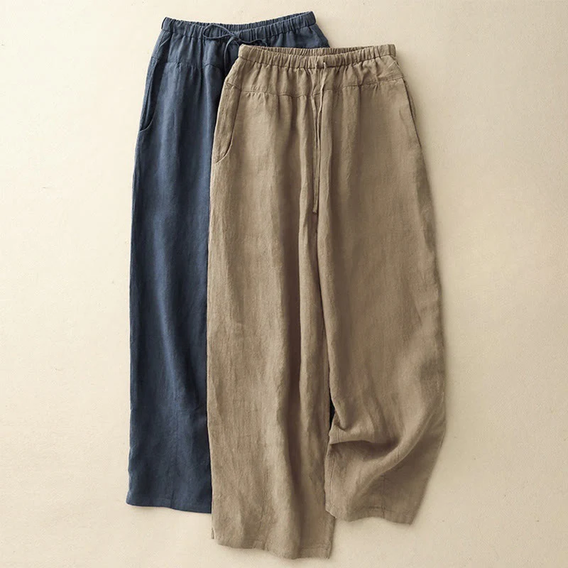 Pantaloni harem da donna in cotone e lino con lacci, con tasche , Buddha Stones, estivi, casual, tinta unita, lunghezza 7-8 - Image 19