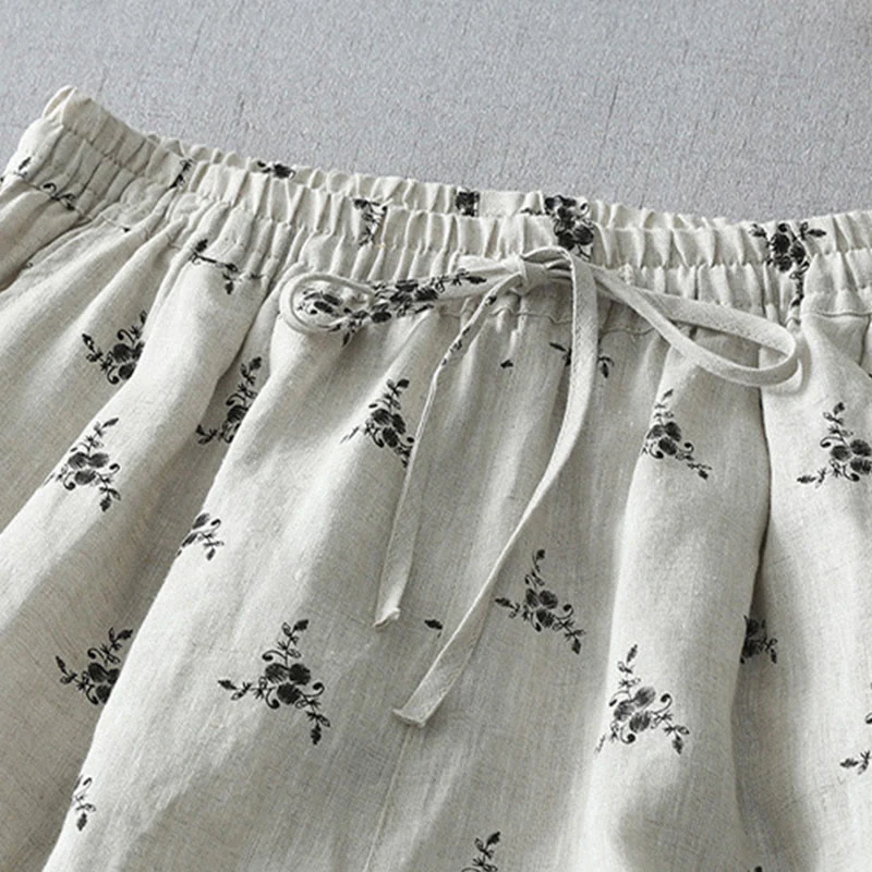 Pantaloni harem da donna in cotone e lino con tasche e motivo floreale a pois con Buddha Stones - Image 4