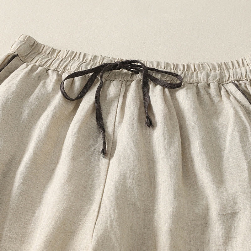 Pantaloni harem da donna in cotone e lino, con tasche, lunghezza 9, con coulisse, casual, estivi, colore puro, Buddha Stones - Image 3