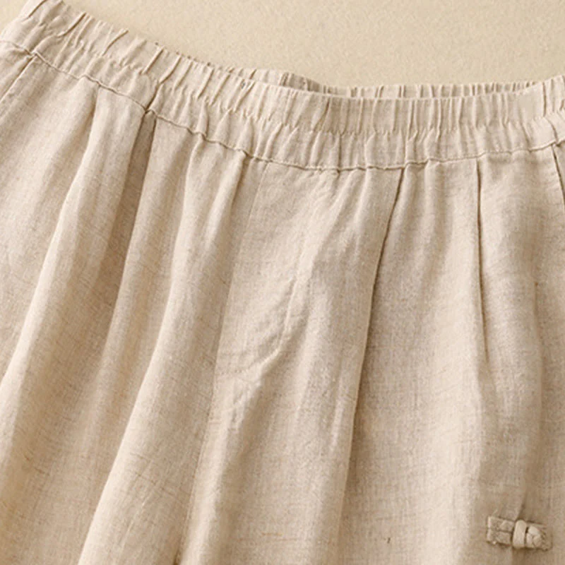 Pantaloni harem da donna in cotone e lino, con tasche, modello Buddha Stones, casual, tinta unita, con bottoni a rana, lunghezza 7-8 - Image 10