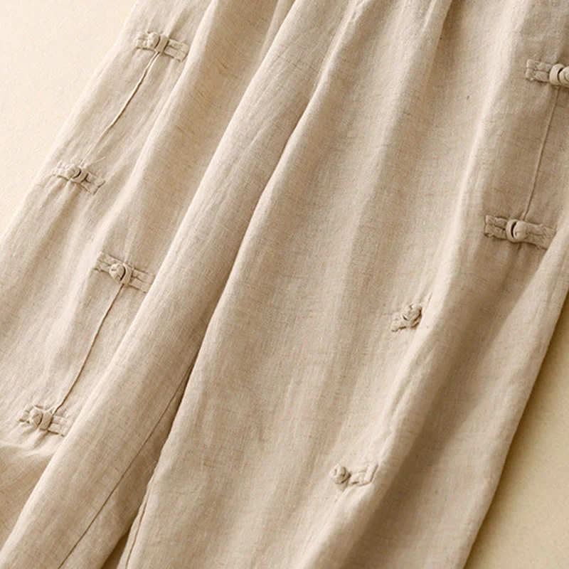 Pantaloni harem da donna in cotone e lino, con tasche, modello Buddha Stones, casual, tinta unita, con bottoni a rana, lunghezza 7-8 - Image 12