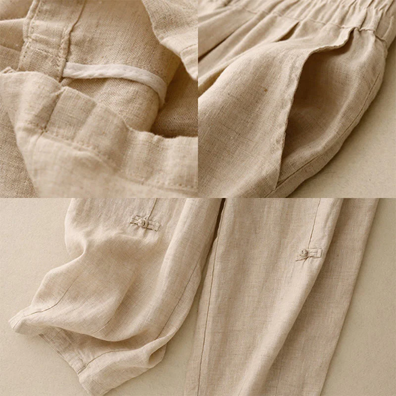 Pantaloni harem da donna in cotone e lino, con tasche, modello Buddha Stones, casual, tinta unita, con bottoni a rana, lunghezza 7-8 - Image 16