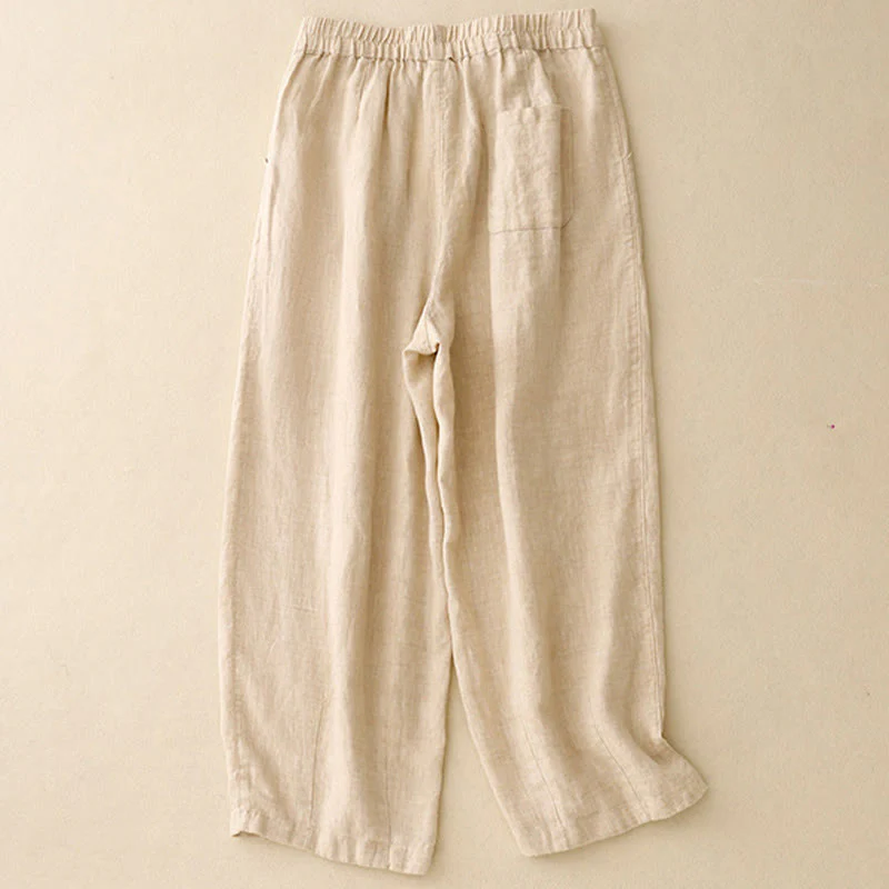 Pantaloni harem da donna in cotone e lino, con tasche, modello Buddha Stones, casual, tinta unita, con bottoni a rana, lunghezza 7-8 - Image 9