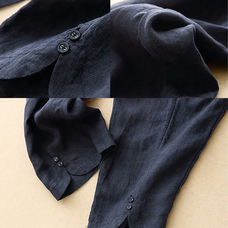 Pantaloni harem da donna in cotone e lino con tasche, modello Buddha Stones, tinta unita, estivi, con bottoni laterali - Image 23