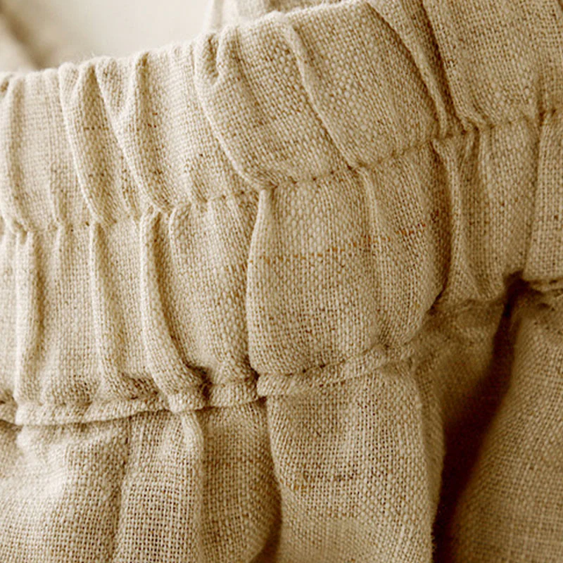 Pantaloni harem da donna in cotone e lino con tasche, modello Buddha Stones, tinta unita, estivi, con bottoni laterali - Image 3