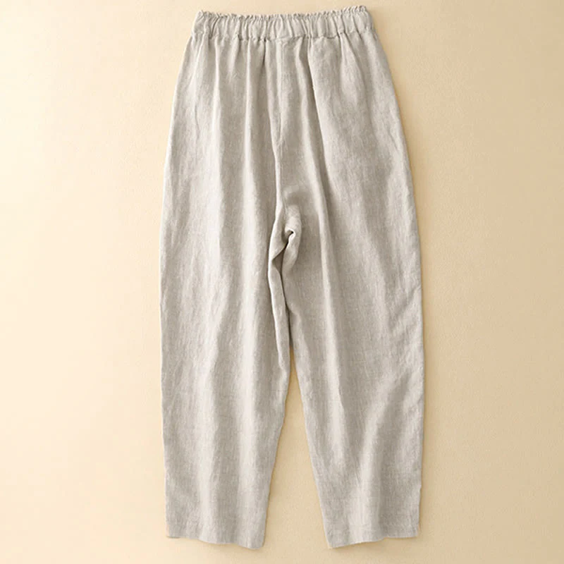 Pantaloni harem da donna in cotone e lino con tasche, modello Buddha Stones, tinta unita, estivi, con bottoni laterali - Image 6