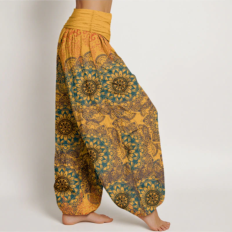 Pantaloni harem da donna in cotone elasticizzato con motivo mandala triangolare in puro cotone Buddha Stones - Image 13
