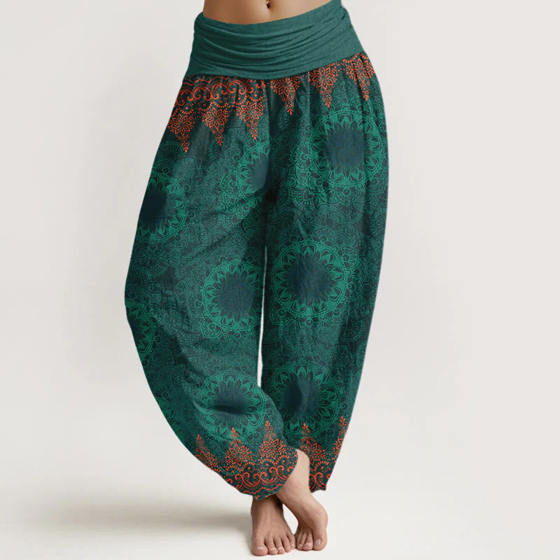 Pantaloni harem da donna in cotone elasticizzato con motivo mandala triangolare in puro cotone Buddha Stones - Image 15