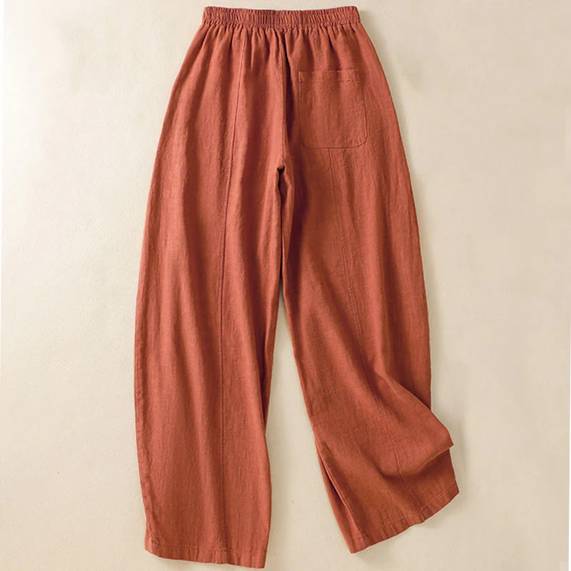 Pantaloni harem da donna in lino e cotone con tasche, a vita alta, con design semplice e semplice, motivo Buddha Stones - Image 13