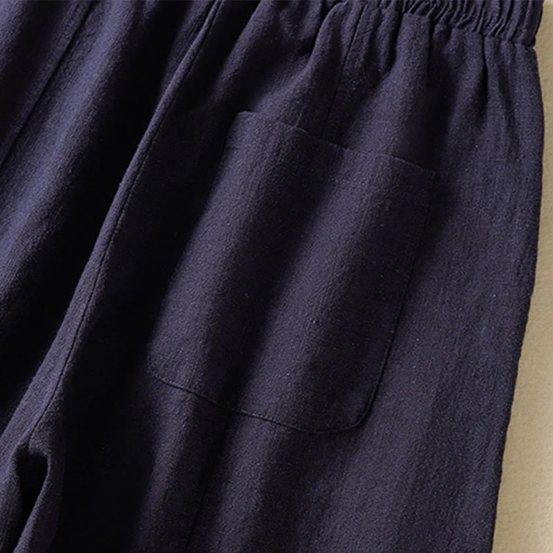 Pantaloni harem da donna in lino e cotone con tasche, a vita alta, con design semplice e semplice, motivo Buddha Stones - Image 22