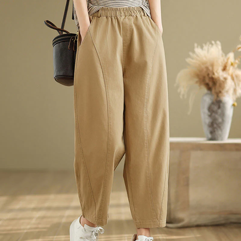 Pantaloni harem da donna in poliestere con elastico in vita e tasche, stile casual , Buddha Stones