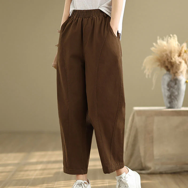 Pantaloni harem da donna in poliestere con elastico in vita e tasche, stile casual , Buddha Stones - Image 20
