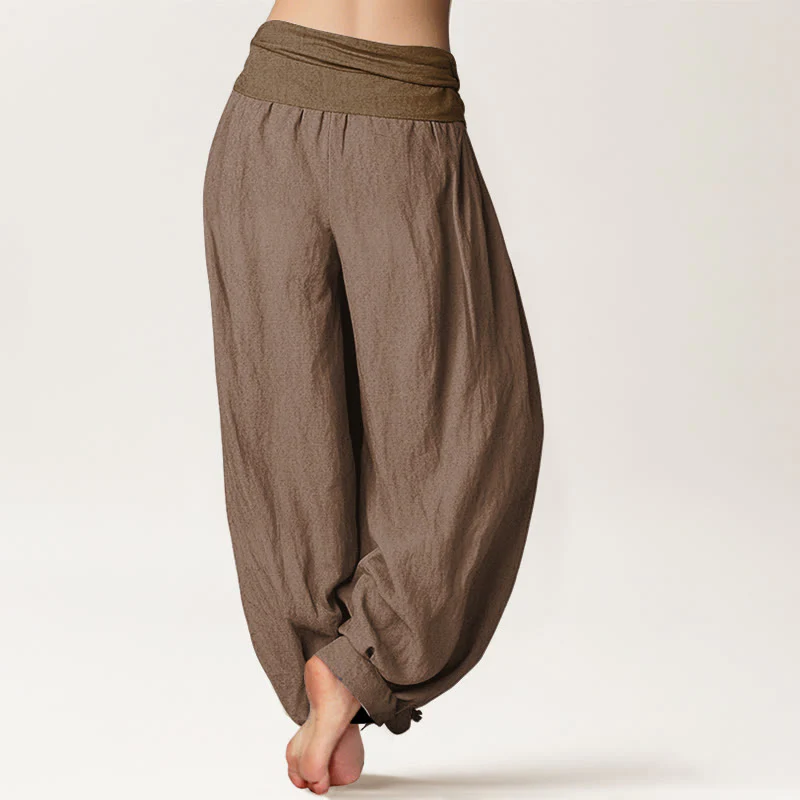 Pantaloni harem da donna in puro cotone con elastico in vita, color sabbia , Buddha Stones - Image 2