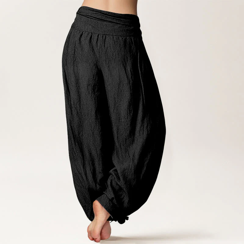 Pantaloni harem da donna in puro cotone con elastico in vita e motivo a due gru graziose Buddha Stones - Image 3