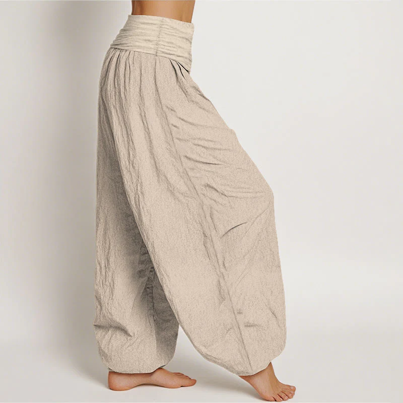 Pantaloni harem da donna in puro cotone con elastico in vita e motivo con Buddha Stones e simbolo di loto e unalome - Image 3