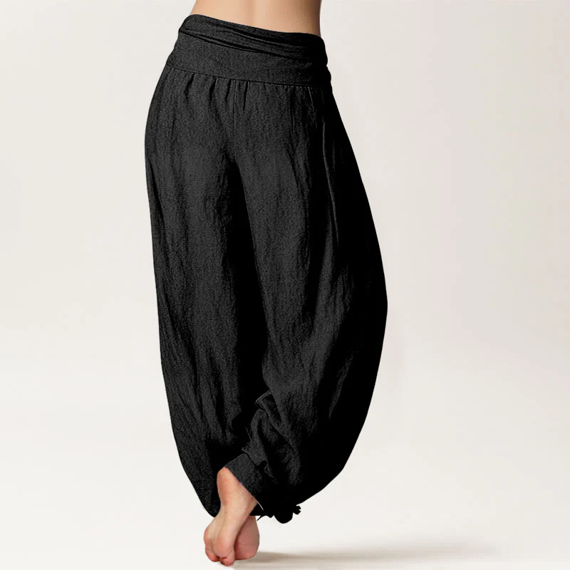 Pantaloni harem da donna in puro cotone con elastico in vita e motivo con Buddha Stones e simbolo di loto e unalome - Image 7