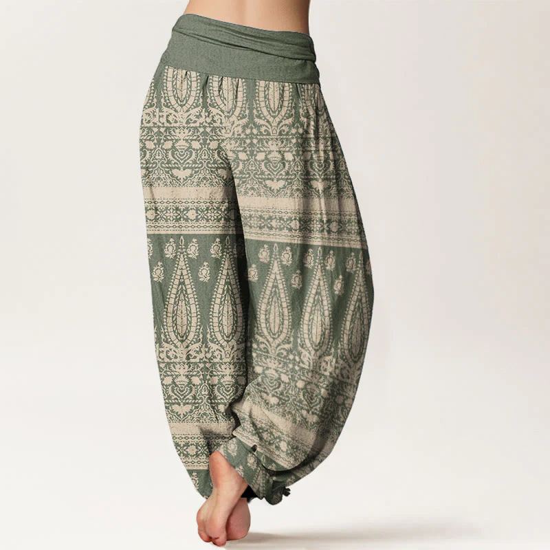 Pantaloni harem da donna in puro cotone con elastico in vita, motivo a strisce di piume, stile casual, motivo Buddha Stones - Image 10