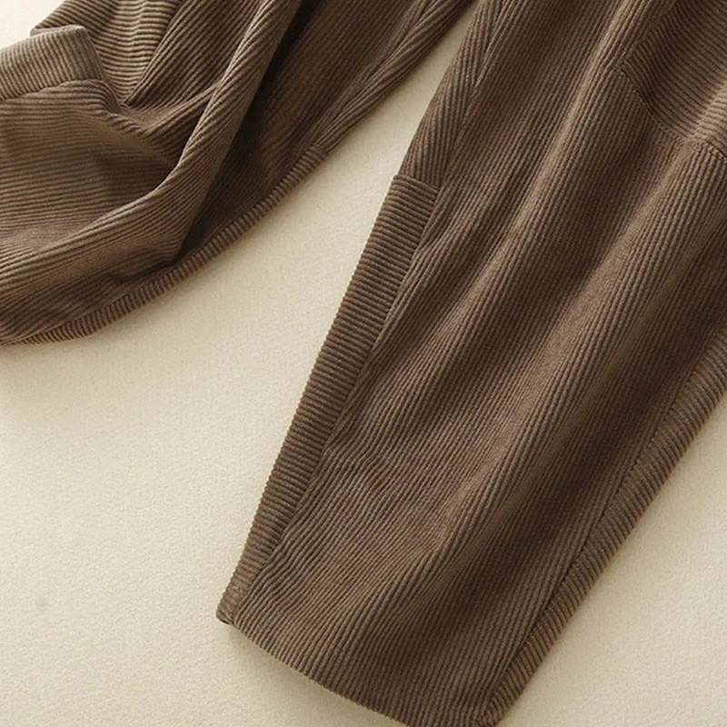 Pantaloni harem da donna in velluto a coste e poliestere con tasche, modello Buddha Stones Commute Vintage Plain - Image 3