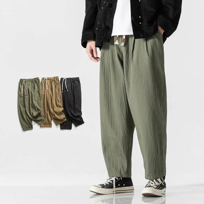 Pantaloni harem da uomo alla caviglia con coulisse e tasche, tinta unita , Buddha Stones Fall