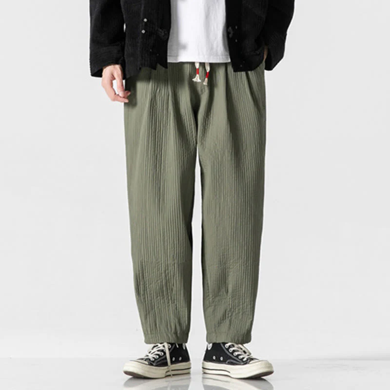 Pantaloni harem da uomo alla caviglia con coulisse e tasche, tinta unita , Buddha Stones Fall - Image 3