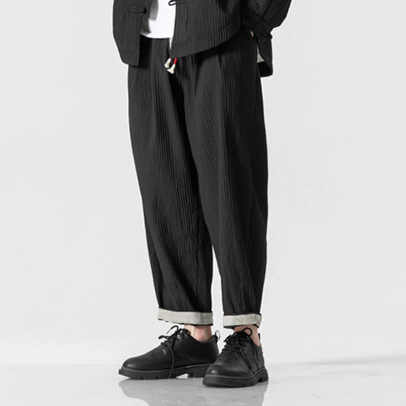 Pantaloni harem da uomo alla caviglia con coulisse e tasche, tinta unita , Buddha Stones Fall - Image 30