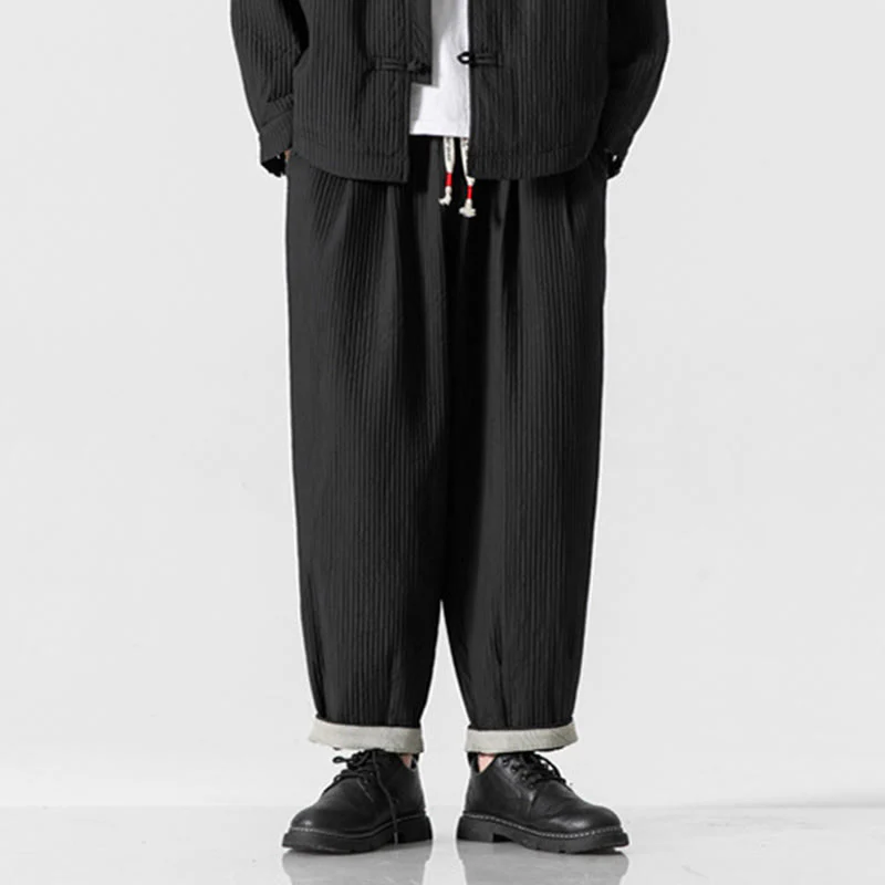Pantaloni harem da uomo alla caviglia con coulisse e tasche, tinta unita , Buddha Stones Fall - Image 32
