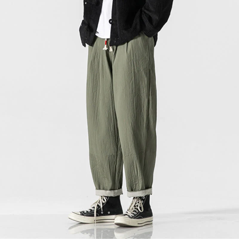 Pantaloni harem da uomo alla caviglia con coulisse e tasche, tinta unita , Buddha Stones Fall - Image 4