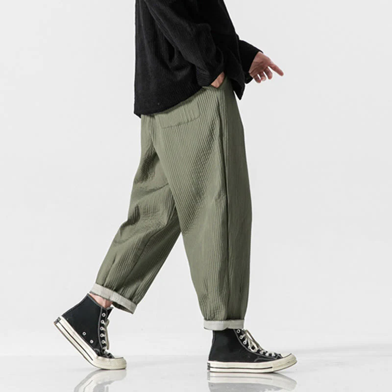 Pantaloni harem da uomo alla caviglia con coulisse e tasche, tinta unita , Buddha Stones Fall - Image 6