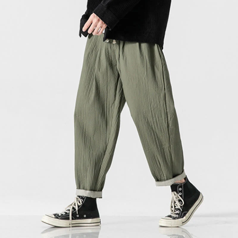 Pantaloni harem da uomo alla caviglia con coulisse e tasche, tinta unita , Buddha Stones Fall - Image 7