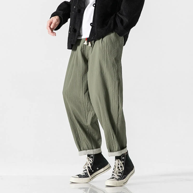Pantaloni harem da uomo alla caviglia con coulisse e tasche, tinta unita , Buddha Stones Fall - Image 8