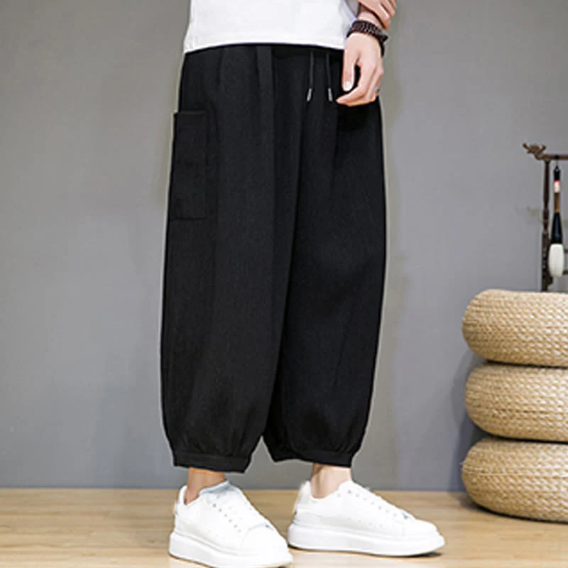 Pantaloni harem da uomo Buddha Stones, modello casual, lunghezza 7-8, con tasche laterali - Image 13