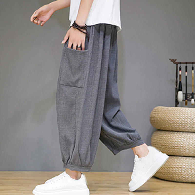 Pantaloni harem da uomo Buddha Stones, modello casual, lunghezza 7-8, con tasche laterali - Image 24
