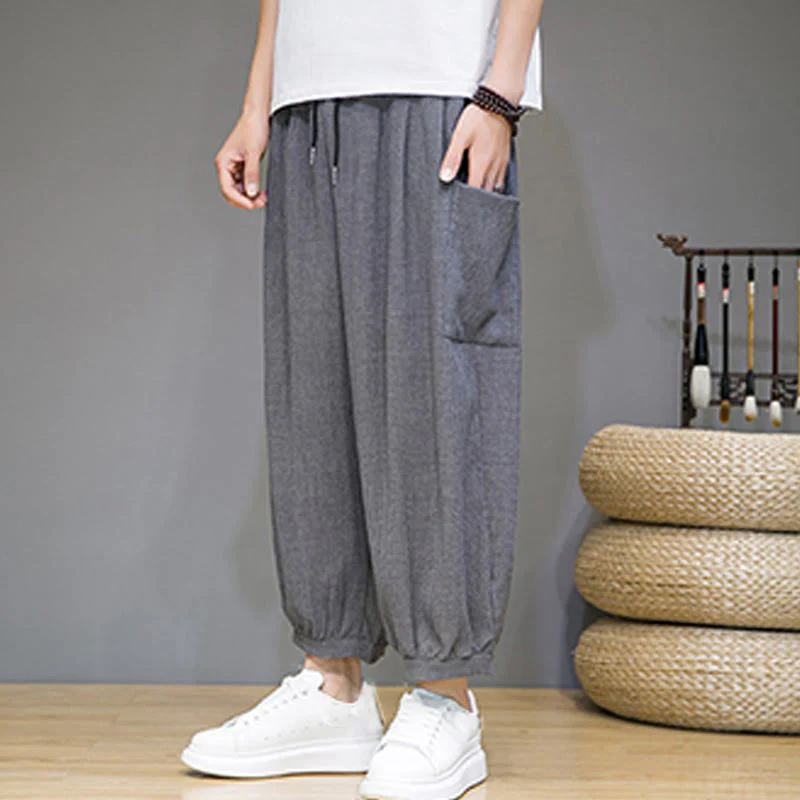 Pantaloni harem da uomo Buddha Stones, modello casual, lunghezza 7-8, con tasche laterali - Image 25