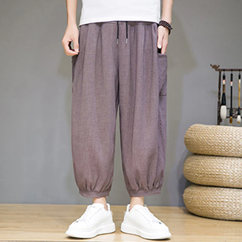 Pantaloni harem da uomo Buddha Stones, modello casual, lunghezza 7-8, con tasche laterali - Image 32