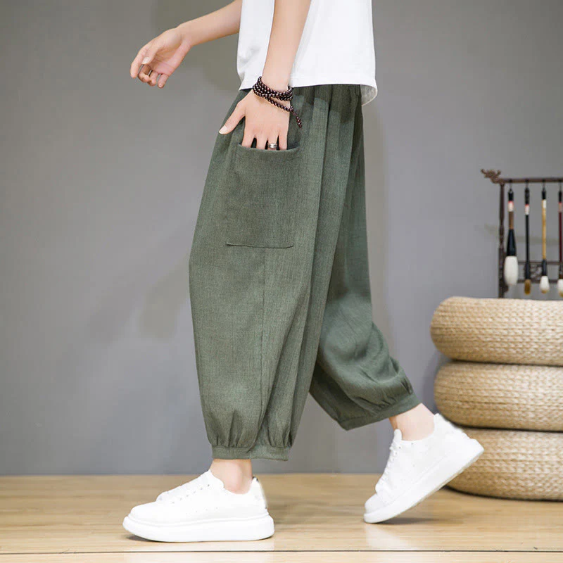 Pantaloni harem da uomo Buddha Stones, modello casual, lunghezza 7-8, con tasche laterali - Image 6