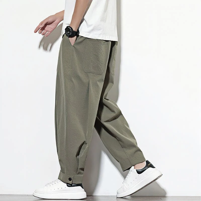 Pantaloni harem da uomo con coulisse, casual, tinta unita, con tasche , Buddha Stones - Image 2