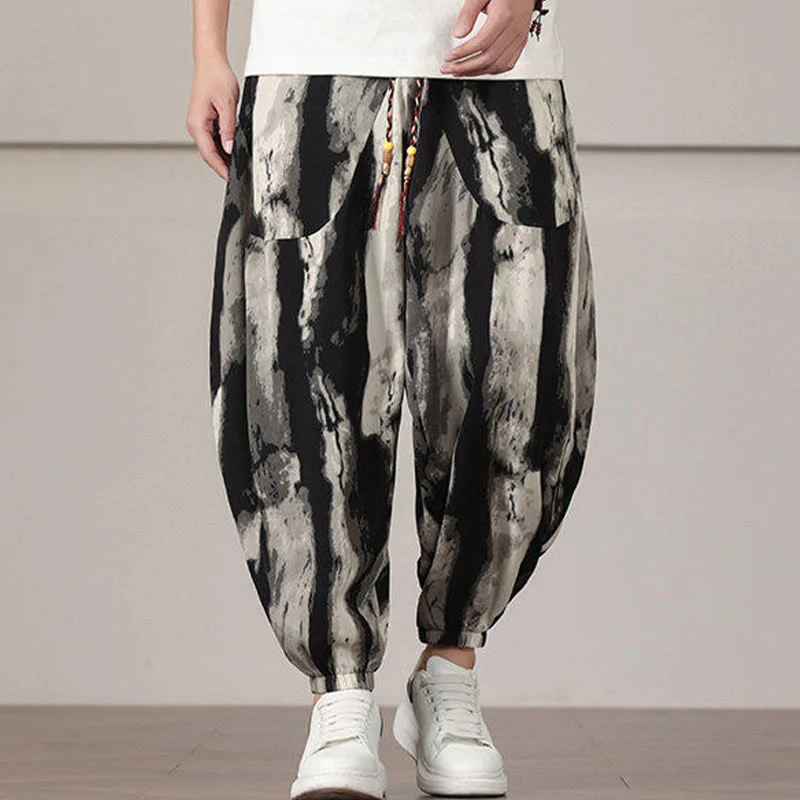 Pantaloni harem da uomo con coulisse e tasche con motivo a strisce Buddha Stones