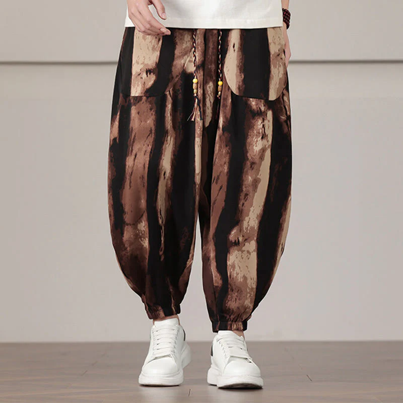 Pantaloni harem da uomo con coulisse e tasche con motivo a strisce Buddha Stones - Image 10
